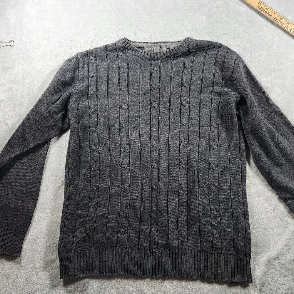Oscar De La Renta Mens M Knit Sweater Pullover Charcoal Grey Cable Knit Fall